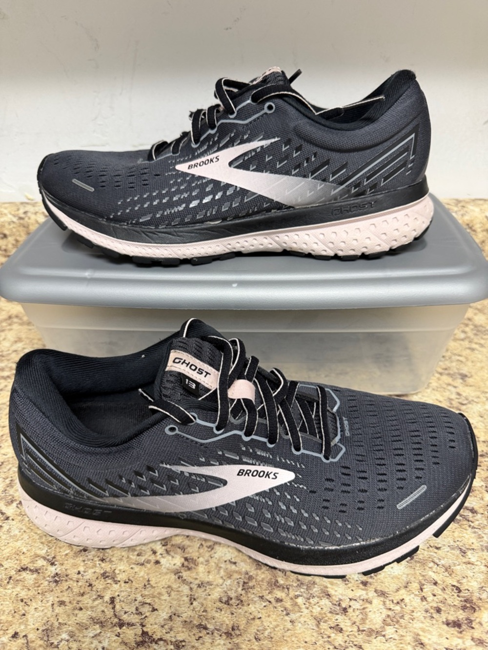 Brooks Ghost Women’s Running Shoes in Black and Light Pink